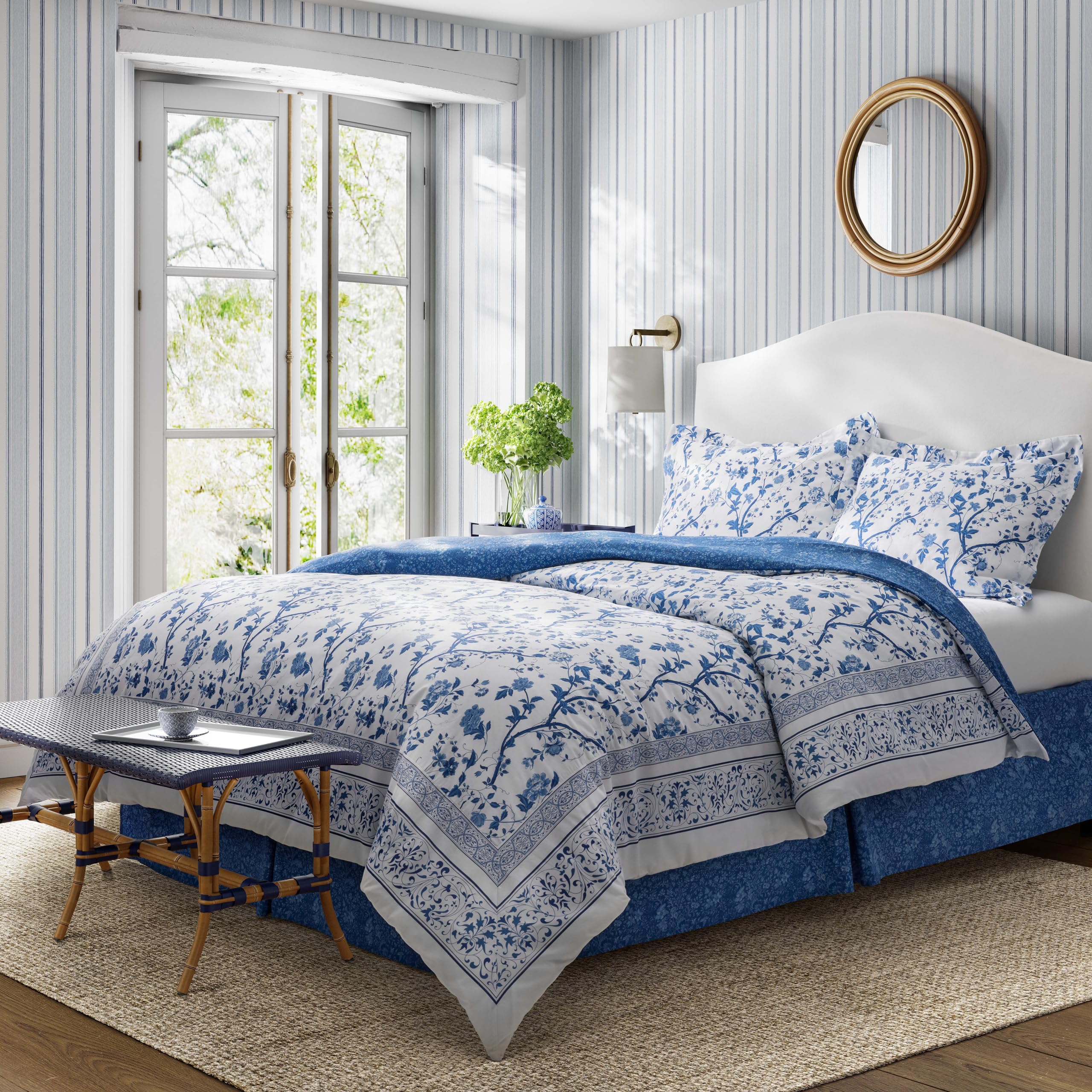 Laura Ashley Home - Twin Comforter Set, Cotton Bedding With Matching Sham & Bed Skirt, Stylish Home Decor (Charlotte Blue, Twin)